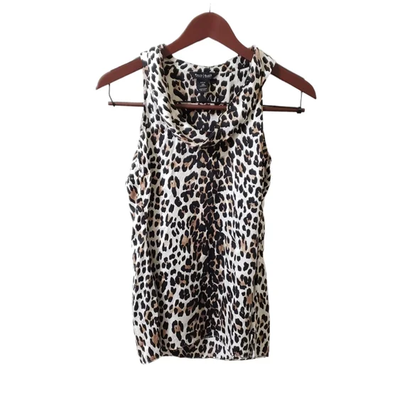 WHBM 100% Silk Leopard Print Sleeveless Blouse Sz XS Animal Print Mobwife - Picture 1 of 9